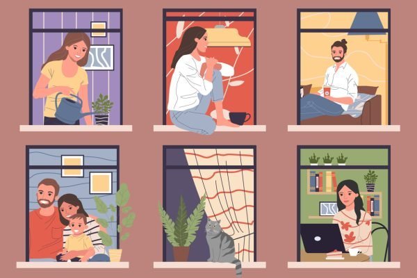 Open windows with diverse and friendly neighbors in apartments